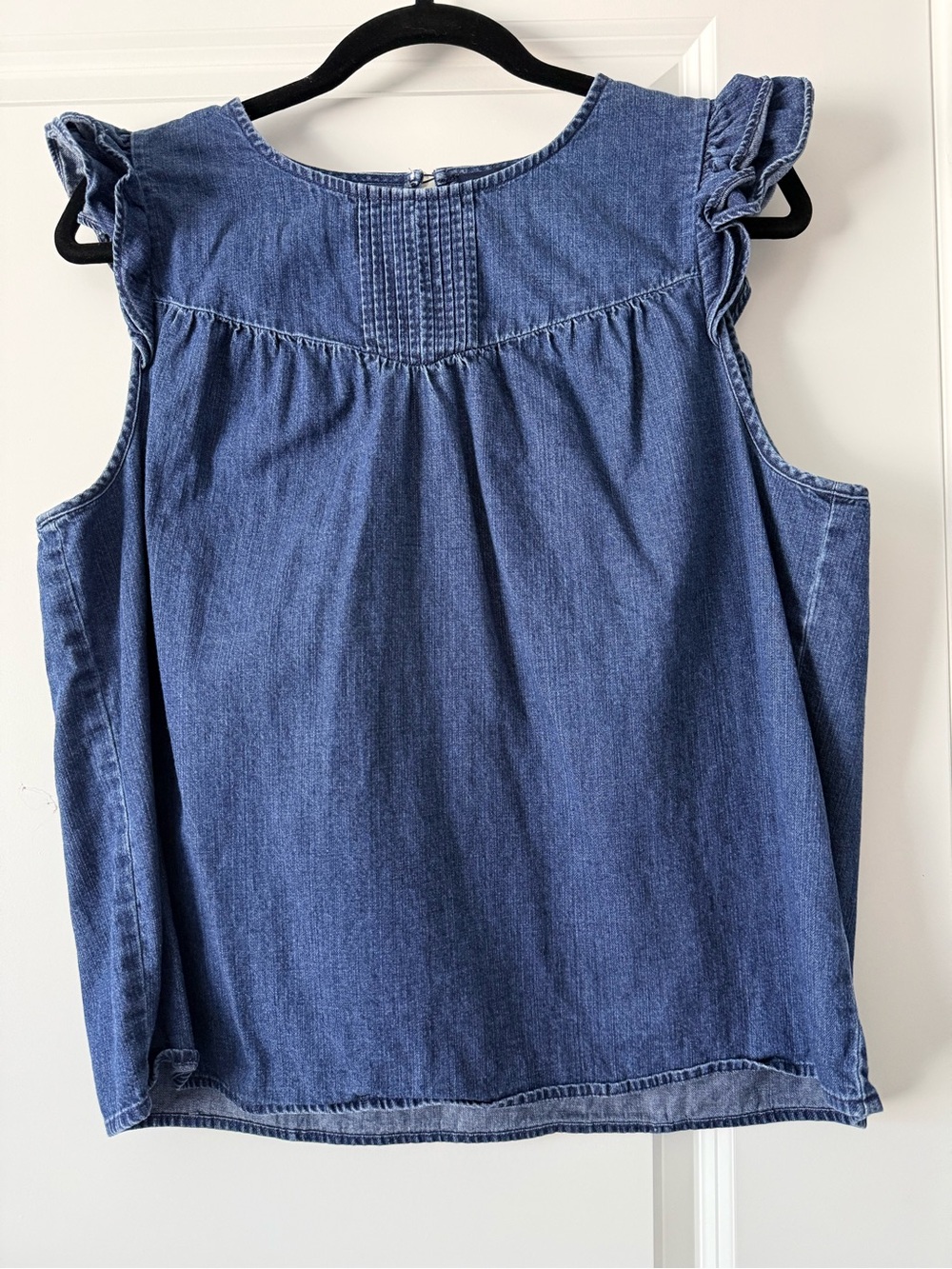 J. Crew Denim Ruffle Sleeve Tank Top - Blue
